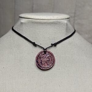 Barbed Wire Butterfly Ceramic Pendant Handmade Faux Wax Seal Choker Necklace
